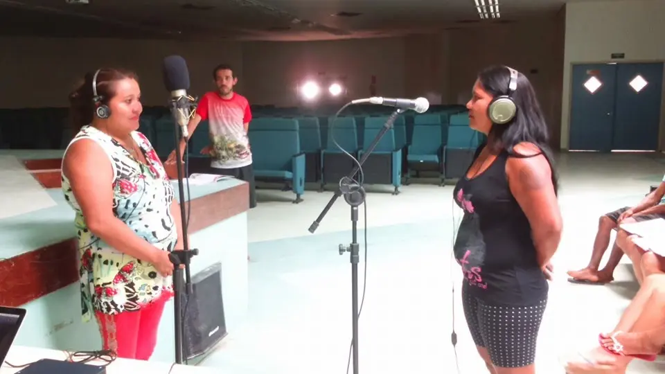 Cantores durante gravação do álbum Nheengatu (Canções na Língua Geral Amazônica), no auditório da Ufopa (unidade Tapajós), em Santarém, em 01/2016. Foto de Elene Gomes.