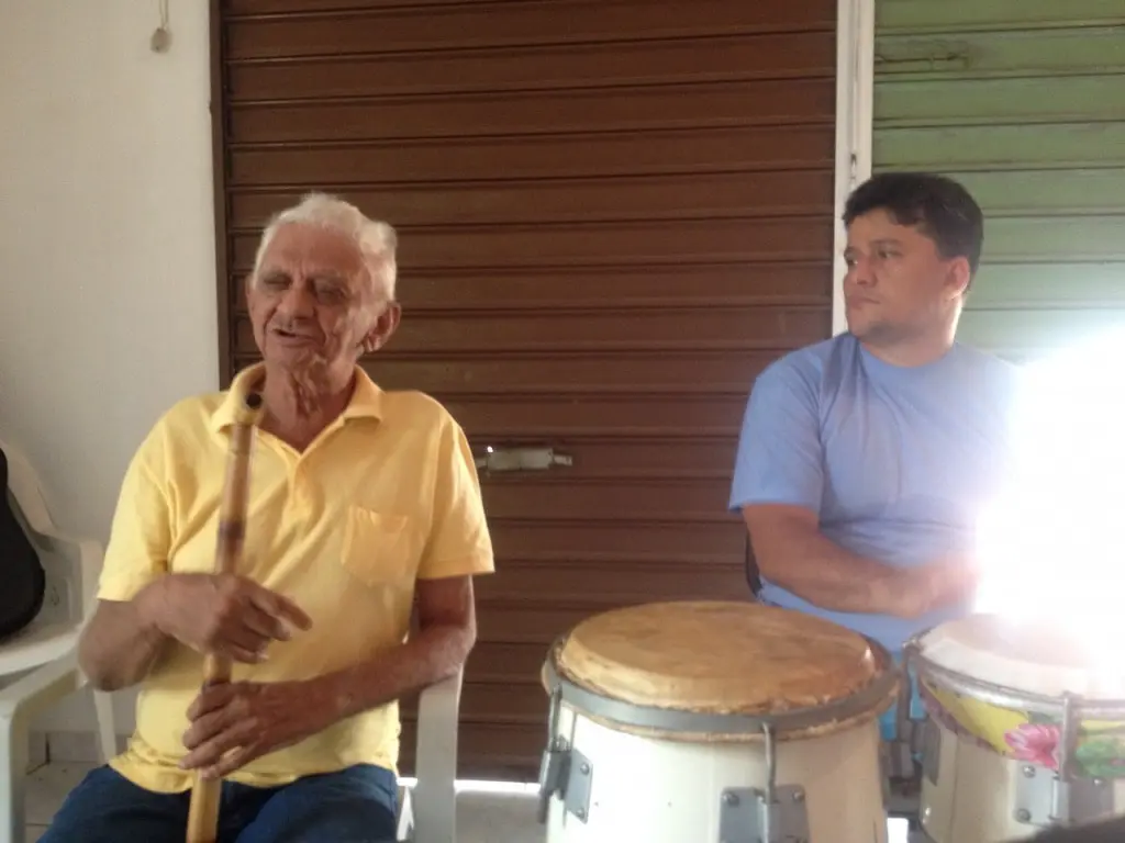 Laurimar Leal e Paulo Obejetu, em ensaio para a gravação do disco Oiá.